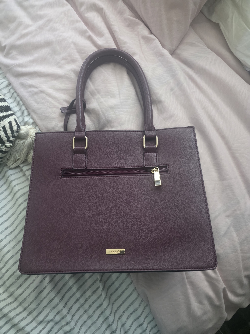 Aldo Deep Plum Structured Satchel with Gold Hardware